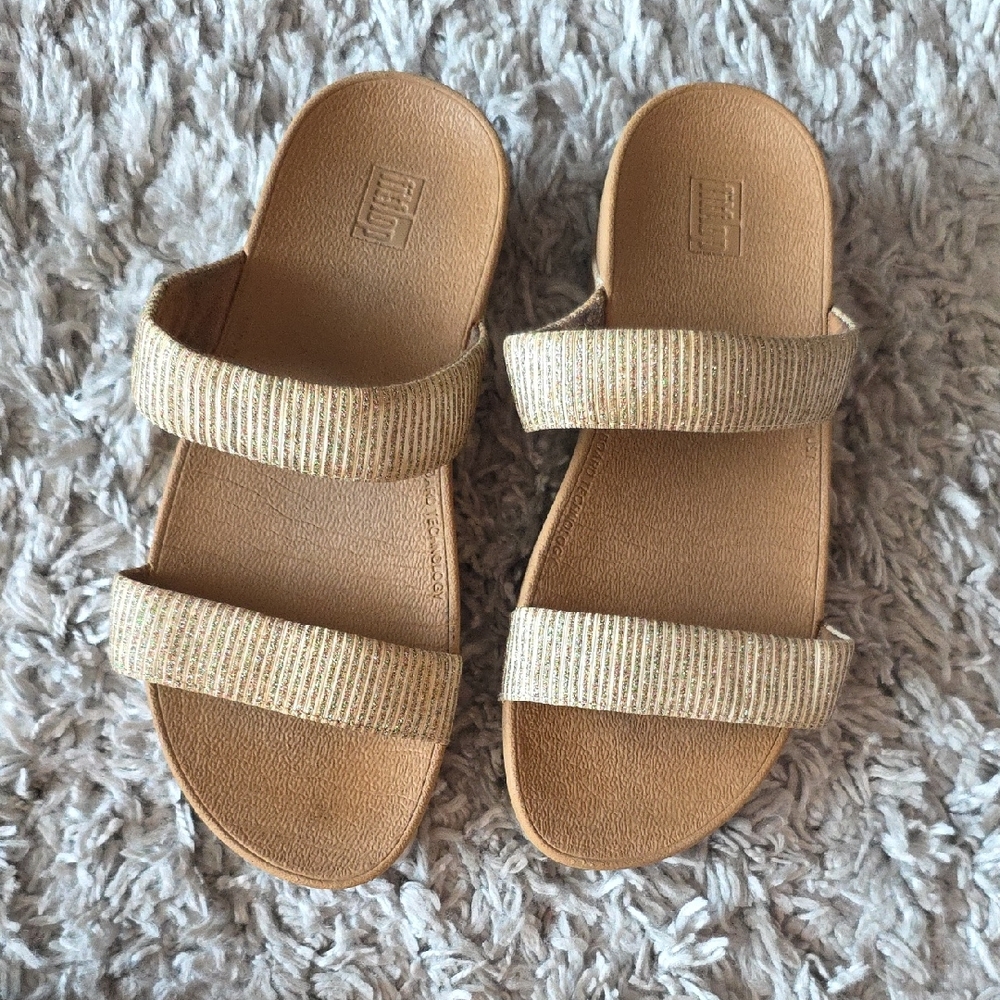 Tan Striped Slide Sandals
